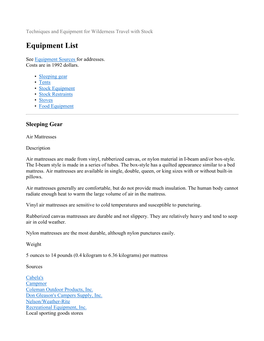 Equipment List