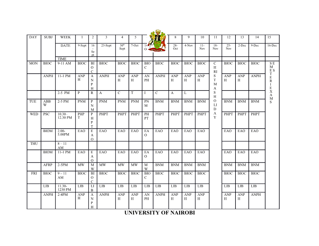 TEACHING TIMETABLE for Msc ANIMAL NUTRITION SEMESTER 1 2013/2014 ACADEMIC YEAR