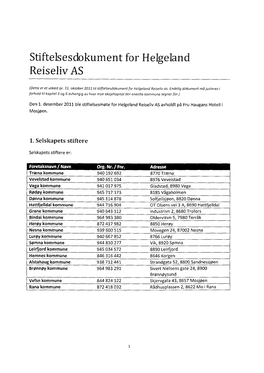 Stiftelsesdokument for Helgeland Reiseliv AS