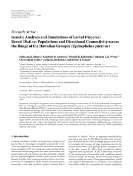 Genetic Analyses and Simulations of Larval Dispersal Reveal Distinct