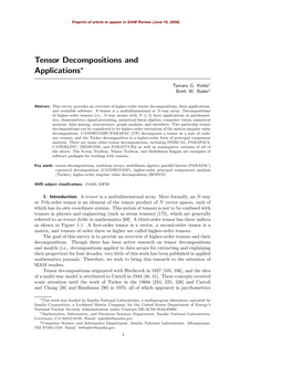Tensor Decompositions and Applications∗