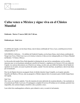 Cuba Vence a México Y Sigue Viva En El Clásico Mundial