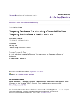 Temporary Gentlemen: the Masculinity of Lower-Middle-Class Temporary British Officers in the Firstorld W War