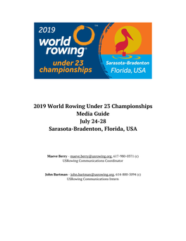 2019 World Rowing Under 23 Championships Media Guide July 24-28 Sarasota-Bradenton, Florida, USA