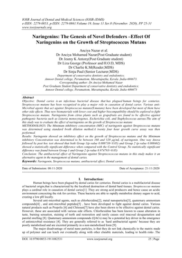 Effect of Naringenins on the Growth of Streptococcus Mutans