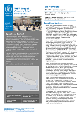 WFP Nepal Country Brief February 2021