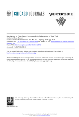 Ernest Lawson and the Urbanization of New York Author(S): Ross Barrett Source: Winterthur Portfolio, Vol