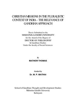 Christian Missions in the Pluralistic Context of India – the Relevance of Gandhian Approach