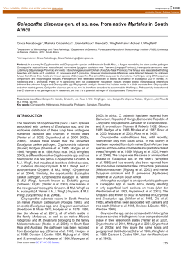 Celoporthe Dispersa Gen. Et Sp. Nov. from Native Myrtales in South Africa