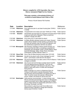 History Compiled by AFSS Specialist, Jim Anez, Huron Automated Flight Service Station. This Page Contains a Chronological Histo