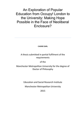 An Exploration of Popular Education from Occupy! London to the University: Making Hope Possible in the Face of Neoliberal