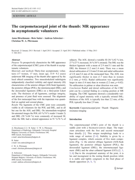 The Carpometacarpal Joint of the Thumb: MR Appearance in Asymptomatic Volunteers
