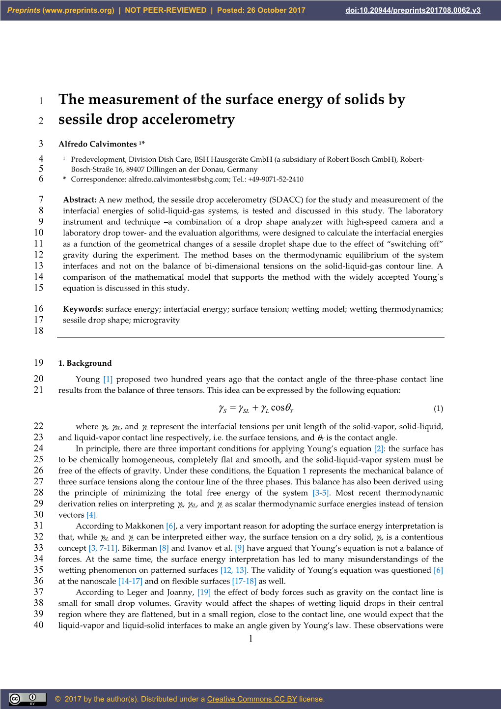 The Measurement of the Surface Energy of Solids by Sessile Drop