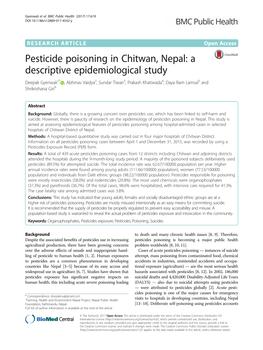 Pesticide Poisoning in Chitwan, Nepal: a Descriptive Epidemiological Study