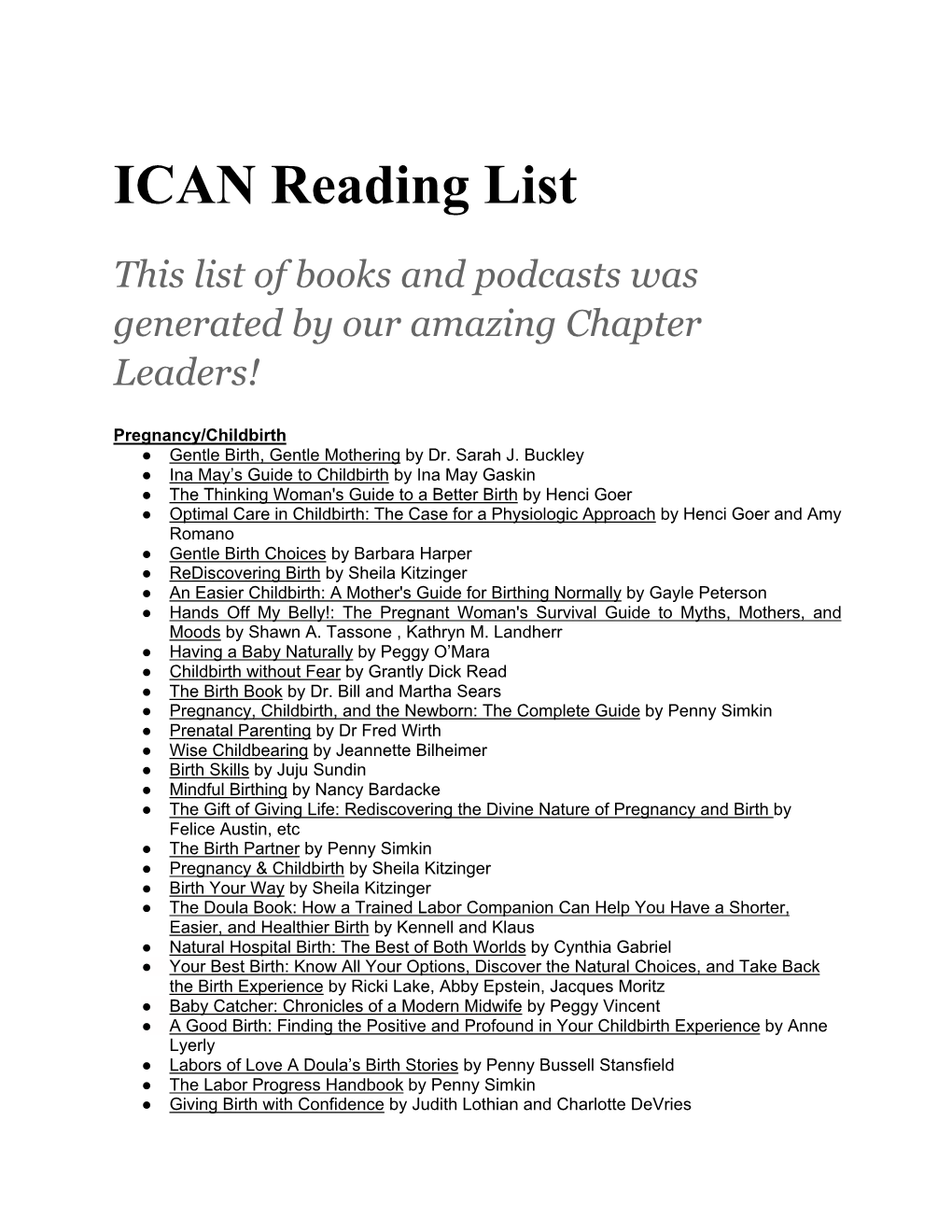 ICAN Reading List