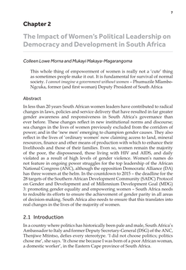 The Impact of Women's Political Leadership on Democracy and Development in South Africa