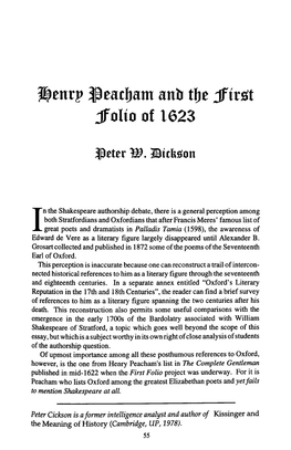 Henry Peacham and the First Folio of 1623