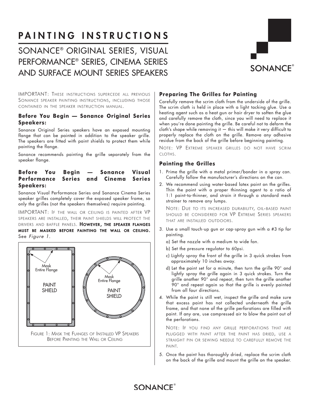 Painting Instructions Sonance® Original Series, Visual Performance® Series, Cinema Series and Surface Mount Series Speakers