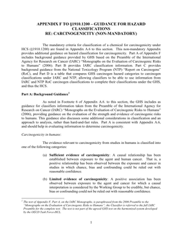 Proposed Appendix F: Guidance for Hazard Classifications Regarding Carcinogenicity