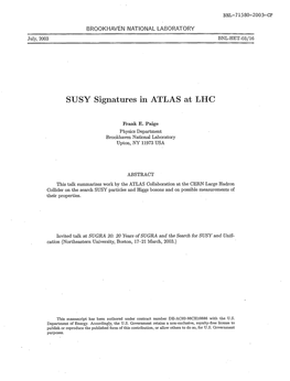 SUSY Signatures in ATLAS at LHC