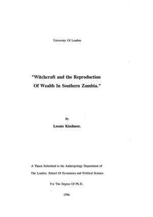 "Witchcraft and the Reproduction of Wealth in Southern Zambia."