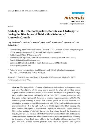 A Study of the Effect of Djurliete, Bornite and Chalcopyrite During the Dissolution of Gold with a Solution of Ammonia-Cyanide