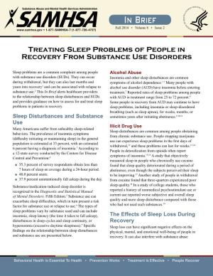 Treating Sleep Problems of People in Recovery from Substance Use Disorders