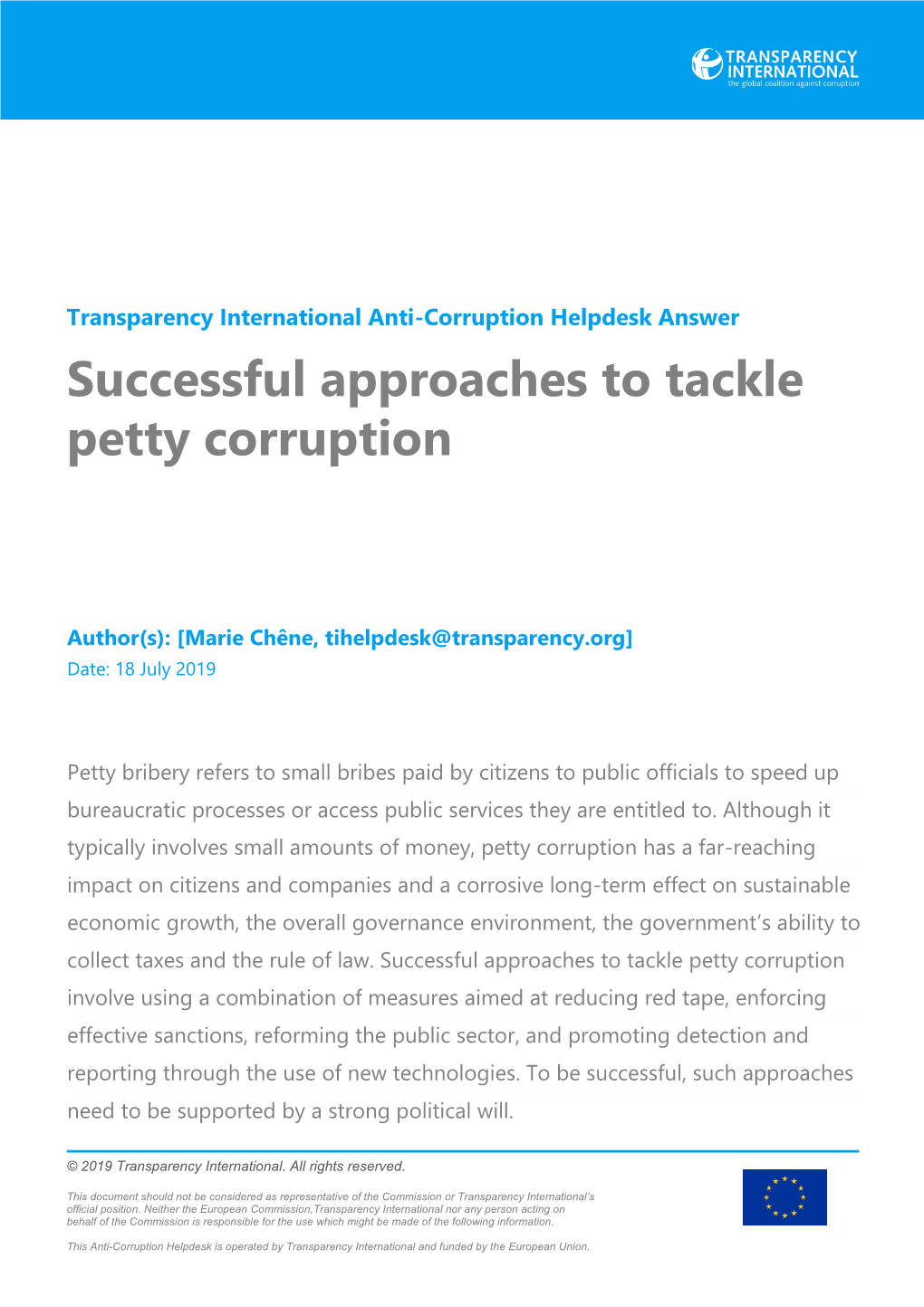 Successful Approaches to Tackle Petty Corruption