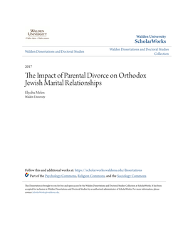 The Impact of Parental Divorce on Orthodox Jewish Marital Relationships