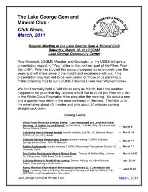 Club News, March, 2011