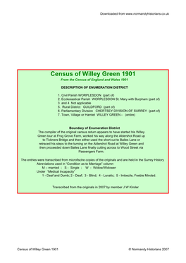 Willey Green 1901 from the Census of England and Wales 1901