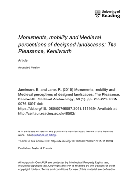 Monuments, Mobility and Medieval Perceptions of Designed Landscapes: the Pleasance, Kenilworth