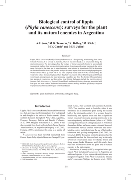 Biological Control of Lippia (Phyla Canescens): Surveys for the Plant and Its Natural Enemies in Argentina