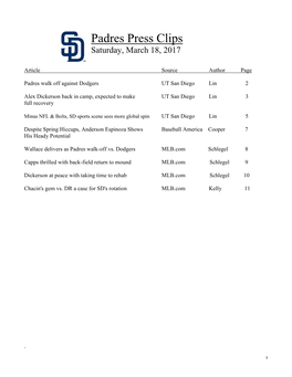 Padres Press Clips Saturday, March 18, 2017