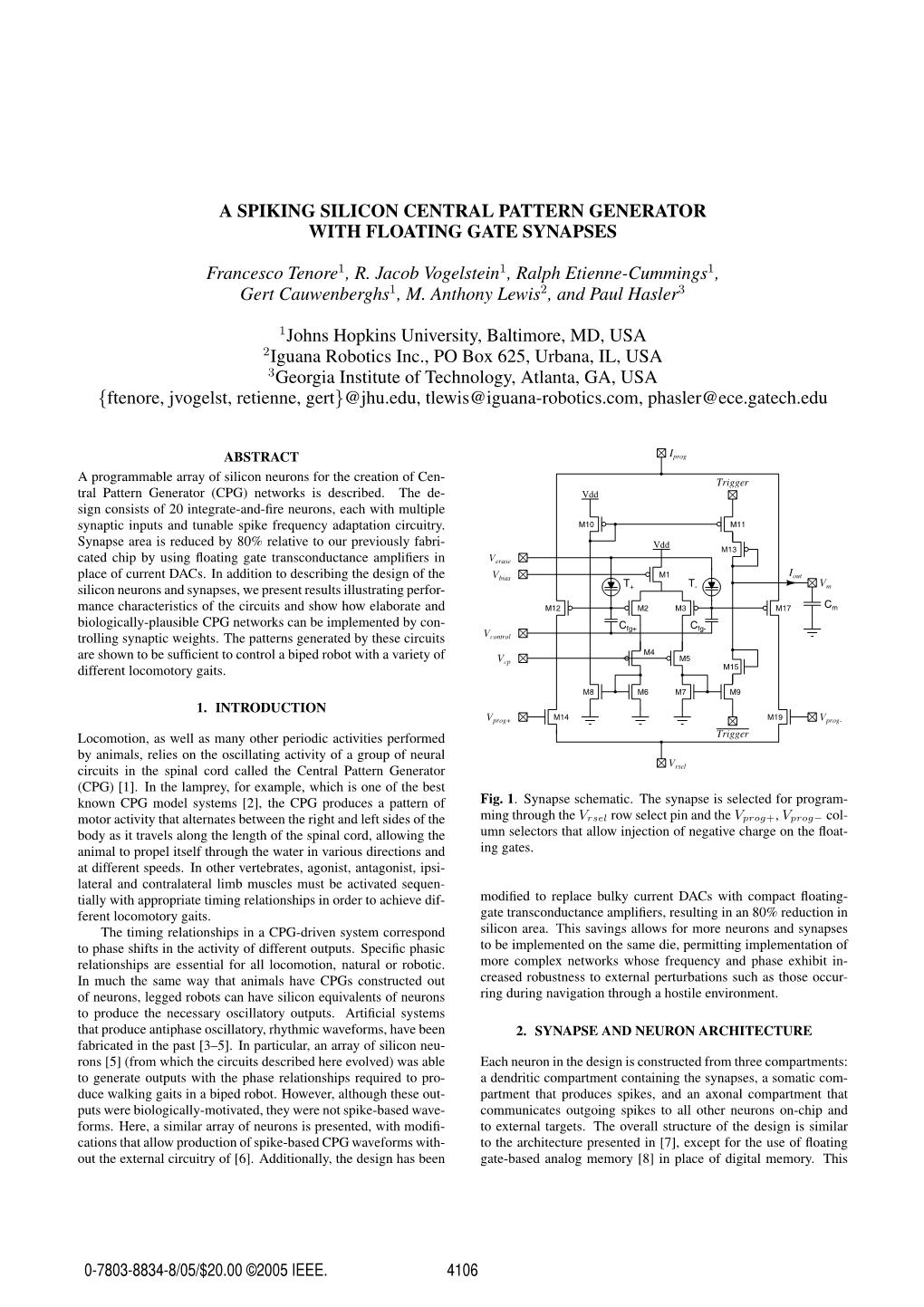 A Spiking Silicon Central Pattern Generator with Floating Gate Synapses