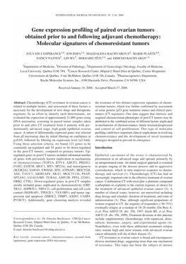 Gene Expression Profiling of Paired Ovarian Tumors Obtained Prior to and Following Adjuvant Chemotherapy: Molecular Signatures of Chemoresistant Tumors