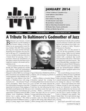 JANUARY 2014 a Tribute to Baltimore’S Godmother of Jazz