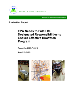 EPA Needs to Fulfill Its Designated Responsibilities to Ensure Effective Biowatch Program