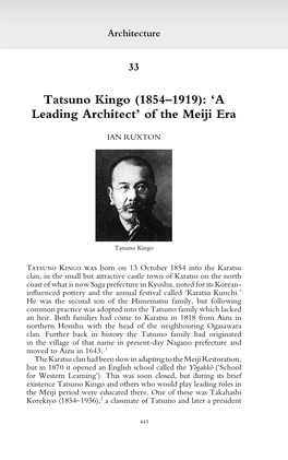 Tatsuno Kingo (1854–1919): 'A Leading Architect' of the Meiji