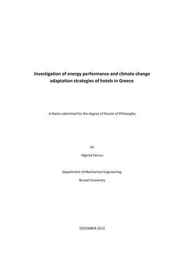 Investigation of Energy Performance and Climate Change Adaptation Strategies of Hotels in Greece