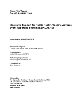 Electronic Support for Public Health–Vaccine Adverse Event Reporting System (ESP:VAERS)