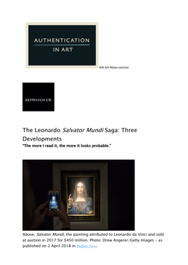 The Leonardo Salvator Mundi Saga: Three Developments “The More I Read It, the More It Looks Probable.”