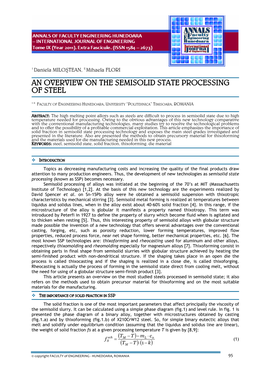 An Overview on the Semisolid State Processing of Steel