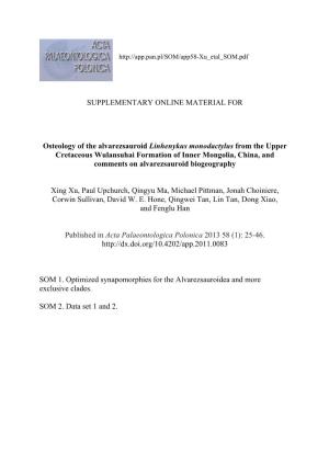 SUPPLEMENTARY ONLINE MATERIAL for Osteology of The