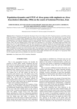 Population Dynamics and CPUE of Alosa Genus with Emphasis on Alosa Braschnikovi (Borodin, 1904) on the Coasts of Golestan Province, Iran