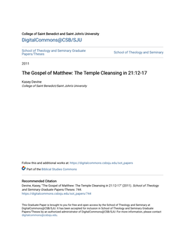 The Gospel of Matthew: the Temple Cleansing in 21:12-17