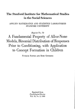 A Fundamental Property of All-Or-None Models, Binomial Distribution of Responses Prior to Conditioning, with Application to Concept Formation in Children