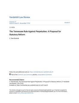The Tennessee Rule Against Perpetuities: a Proposal for Statutory Reform