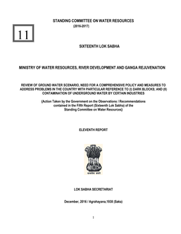Sixteenth Lok Sabha Ministry of Water Resources, River Development and Ganga Rejuvenation