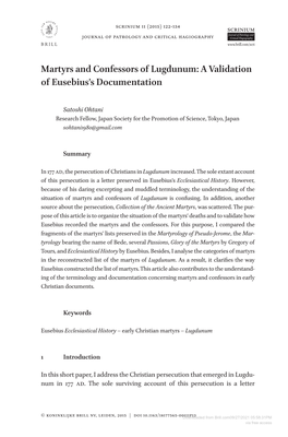 Martyrs and Confessors of Lugdunum: a Validation of Eusebius’S Documentation